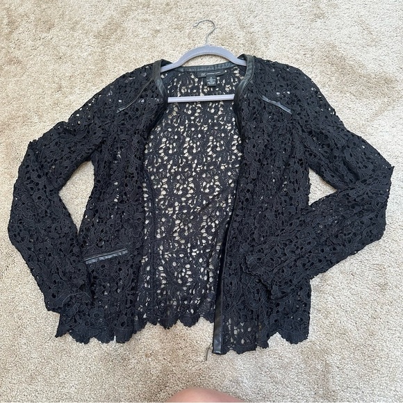 INC Classy Crochet Lace Sheer Open Work Zip Jacket Small Whimsygoth Office - Picture 8 of 8